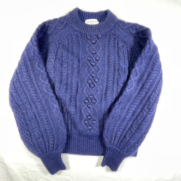 Demylee x J. Crew Navy Blue Wool Balloon Sleeve Chunky Knit Sweater Size Medium - Picture 1 of 7